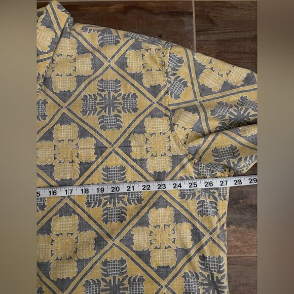Reyn Spooner Kloth Hawaiian Aloha Quilt Geometric Popover Shirt XXL Yellow Grey - Picture 12 of 13